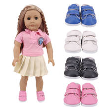 Zapatos de muñeca de cuero a rayas para bebé recién nacido, zapatillas informales y fáciles de usar para muñeca americana de 18 pulgadas y 43 Cm 2024 - compra barato