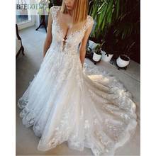Ivory Tulle Lace  Scoop Sleeveless Floor-Length A-Line Wedding Dresses Chapel Train Bridal Gowns Custom Made 2024 - buy cheap