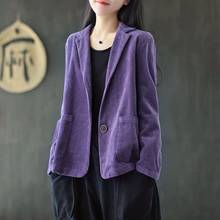 Jaqueta de veludo vintage feminina, casaco casual de manga longa cor sólida azul e preto para primavera e outono 2020 2024 - compre barato