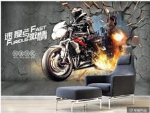Papel de parede 3d high-end personalizado foto mural da motocicleta velocidade e paixão quebrar a parede 3d murais papel de parede para sala de estar 2024 - compre barato