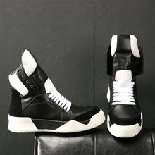 Designer High Top Mens Genuine Leather Sneakers Lace Up Thick Platform Shoes Flats Winter Black White Hip Hop Casual Ankle Boots 2024 - buy cheap