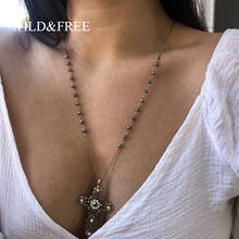 Wild&Free Women Vintage Big Cross long Pendant Necklace For Women Antique Gold Gothic Crystal Beads Necklace Sweater Jewelry 2024 - buy cheap