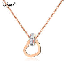 Lokaer New Cubic Zirconia Circle & Love Heart Charm Pendant Necklaces Rose Gold Stainless Steel Chain Neckalce For Women N17063 2024 - buy cheap