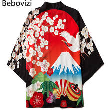 Bebovizi-Kimono de flores para mujer, cárdigan rojo Haori Yukata, ropa de calle de Harajuku japonés, ropa tradicional, tienda en línea china 2024 - compra barato