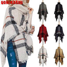 2020 Knitted Plus Size Poncho Autumn Winter Fashion High Neck Striped Loose Sweater with Tassel Casual Bat Sleeve Plaid Pullover 2024 - buy cheap