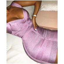 Free Shipping Ladies Sexy V Neck Backless Purple Shining Women Bandage Dress 2021 Designer Fashion Sparkly Party Dress Vestido 2024 - buy cheap