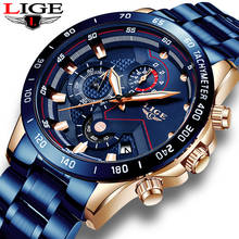 LIGE бизнес мужской роскошный бренд часов наручные часы из нержавеющей стали Хронограф Кварцевые часы для военных часов Relogio Masculino + коробка 2024 - купить недорого