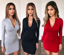 Women Long Sleeve Bodycon Mini Dress Fashion Zippe Slim Fit Push Up Hip Dress Solid Color Office Lady Plain Sheath Dress Autumn 2024 - buy cheap