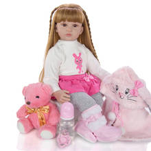 Boneca de bebê reborn, 24 polegadas, 60cm, cabelo longo, menina, silicone macio, com corpo de pano, brinquedos realistas, jogar 2024 - compre barato