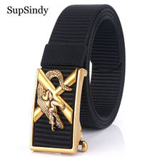 SupSindy Man's Nylon Belt Luxury Crocodile Metal Automatic Buckle Canvas Belts for Men Fashion Jeans Waistband Casual Male Strap 2024 - buy cheap