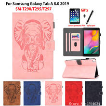 SM-T290 чехол для samsung galaxy tab A 8,0, 2019, SM-T295, T290, T295, T297, чехол-подставка из искусственной кожи с тиснением слона + подарок 2024 - купить недорого