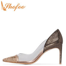Gold Clear Sequined Cloth PVC Woman Pumps High Thin Heels Pointed Toe Ladies Fashion Party Mature Shoes Large Size 13 15 Shofoo 2024 - buy cheap