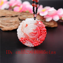 Natural Red White Chinese Jade Flower Pendant Beads Necklace Charm Jadeite Jewellery Fashion Carved Amulet Gifts for Women 2024 - buy cheap