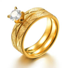 Парные кольца из титановой стали с большим Цирконом для мужчин и женщин, Золотое кольцо обещания, подарок на день Святого Валентина, свадебное обручальное ювелирное изделие 2024 - купить недорого