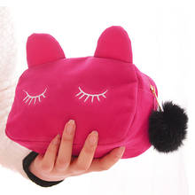 PURDORED 1 pc Portable Cartoon Cat cosmetic bag Coin Storage Case Travel Makeup Bag Pouch With Fur Ball neceser Dropshipping 2024 - buy cheap