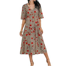 Vestidos Женская одежда летнее модное женское платье с V-образным вырезом Новинка 2021 женское платье большого размера с принтом средней длины NBH58 2024 - купить недорого