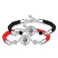 Kofsac pulseira feminina de prata 925, bracelete para amantes com projeção de cristal e corda vermelha, joia para presente de dia dos namorados 2024 - compre barato