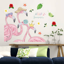 Adesivo de parede flamingo rosa para quarto, faça você mesmo, decoração de quarto e janela da sala de estar, animal, mural, pastrol, papel de parede removível 2024 - compre barato
