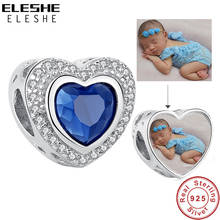 Abalorio de plata esterlina 925, accesorio de zirconia azul con corazón, personalización de foto, compatible con Pulsera Original, cuentas de cristal, fabricación de joyas 2024 - compra barato