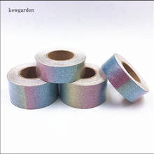 Kewgarden 1.5" 1" 38mm 25mm Rainbow Glitter Cloth Ribbons Handmade Tape DIY Flower Hair Bow Accessories Packing Webbing 8 Yards 2024 - buy cheap