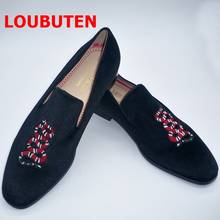 LOUBUTEN Newest Black Velvet Loafers Fashion Embroidery Snake Men Loafers Casual Shoes Handmade Men's Slippers Dress Shoes 2024 - buy cheap