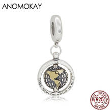 Anomokay Novelty Travel the World Silver Charm Pendant for DIY Bracelet & Bangle Can Rotate Round 925 Silver Pendant 2024 - buy cheap