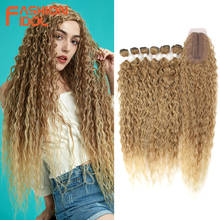 Synthetic Fake Hair Extensions Afro Kinky Curly Hair Bundles With Closure Ombre Golden 30 inch Soft Super Long Wave Hair Weave 2024 - купить недорого