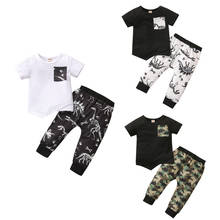 FOCUSNORM-Conjuntos de ropa informal para niños de 1 a 4 años, camisetas de manga corta con estampado de animales de dibujos animados/camuflaje, Tops y pantalones 2024 - compra barato