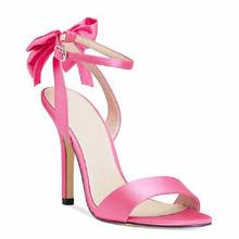 2020 summer new simple color high heels ladies sandals open heel open toe satin stiletto bow fashion sandals large size 2024 - buy cheap