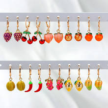 Caraquet Korean New Cute Multicolor Fruit Drop Earrings Girls Fashion Cherry Strawberry Peach Earrings Personality Sweet Jewelry 2024 - buy cheap