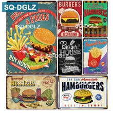 SQ-DGLZ-Barra de señal de Metal para decoración de pared, carteles de estaño Vintage, pintura de arte para el hogar, hamburguesas y patatas fritas 2024 - compra barato