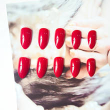 Long Almond Shape Stiletto Pointed Red Fake Nails Reusable Fashion Solid Color Ultra Thin Glossy False Nails with Glue Sticker 2024 - buy cheap