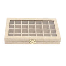 Sackcloth Linen Clear Lid Jewelry Tray Showcase Display Storage Box (28 Grids Sackcloth Jewelry Box) 2024 - buy cheap