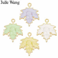 Julie Wang 8pcs Enamel Maple leaves Charms Alloy Gold Tone Beautiful Pendant Necklace Bracelet Jewelry Making Accessory 2024 - buy cheap
