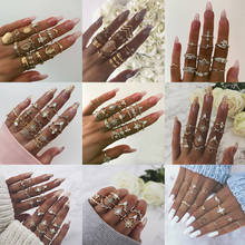 Женское Винтажное кольцо в стиле бохо, кольцо на палец с золотыми коронами, луной, звездой, перекрестными каплями воды, опаловым кристаллом 2024 - купить недорого