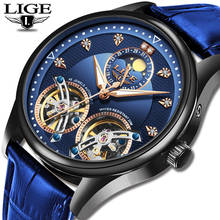 New LIGE Brand Men Watches Automatic Mechanical Watch Tourbillon Clock Leather Casual Business Retro Wristwatch Relojes Hombre 2024 - buy cheap