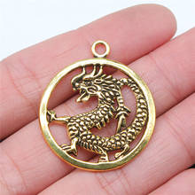 Wysiwyg 4 pçs 37x32mm chinês dragão encantos para fazer jóias redonda dragão charme redondo dragão chinês charme 2024 - compre barato