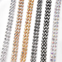 Pedras transparentes de cristal ab para vestido, 3mm, 2 fileiras de 1.2 m, prata, corte quente de strass, base de alumínio, costura em rede para vestido 2024 - compre barato