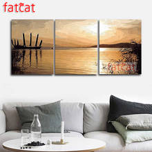 FATCAT-pintura de diamante 5d diy, paisaje abstracto de mar al atardecer, mosaico completo cuadrado redondo, bordado, Tríptico, decoración del hogar AE2384 2024 - compra barato