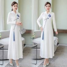 2019 outono inverno novo moderno cheongsam branco borlas qi pao longo tradicional chinês vestido qipao casual estilo oriental ta2101 2024 - compre barato