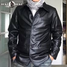 Мужская куртка из натуральной яловой кожи, деловая мужская повседневная однобортная приталенная куртка из натуральной кожи, ветрозащитная куртка размера плюс 4XL 2024 - купить недорого