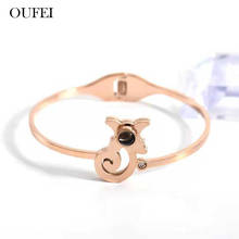 OUFEI-pulsera de gato de oro rosa para mujer, joyería de acero inoxidable, brazaletes de Metal, accesorios de joyería 2024 - compra barato
