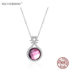 SILVERHOO-collar con colgante de plata de ley 925 para mujer, cristal Rosa austriaco, forma de Pipa, joyería fina para fiesta, tendencia 2021 2024 - compra barato