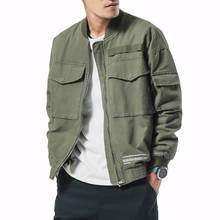 Jaqueta masculina casual de algodão, casaco de carga lavado com cor sólida, verde militar, outono 2021 2024 - compre barato