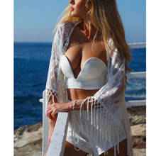 Summer Beach Blouse Women Bikini Cover-Ups Lace Crochet Tunic Hollow Out Tassel Robe Cover Up Kimono Swimsuit Bathing Suit 2024 - buy cheap
