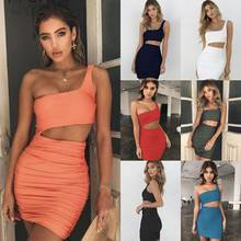Fashion Women Casual Summer Mini Dress Solid One Shoulder Cut Out Draped Bodycon Dress Sundress Party Club Outdoor Wear 2024 - buy cheap