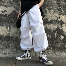 Calça de perna larga feminina, roupa estilo coreano, com cintura elástica e bolsos, capris largas, casual, comprimento total, bf white 2024 - compre barato