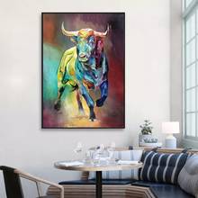 Abstract Colorful Bull Canvas Paintings Animal Wall Art Prints Poster Living Room Decorative Paintings On The Wall Home Decor 2024 - buy cheap