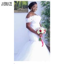 JIERUIZE African Beaded Wedding Dresses Off the Shoulder Appliques Lace Up Back Mermaid Wedding Gowns Princess vestido de noiva 2024 - buy cheap