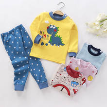 Детские пижамные комплекты, хлопковая одежда для сна для мальчиков, осенняя пижама для девочек, Топ с длинным рукавом и штаны, 2 шт., детская одежда 2024 - купить недорого